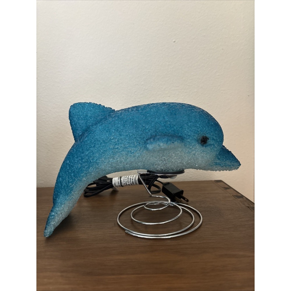 Vintage 1990s Melted Plastic Popcorn Blue Dolphin Night Light/Table Lamp